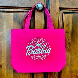 BARBIE THEMED hot pink canvas tote 7” x 11” x 3” deep.